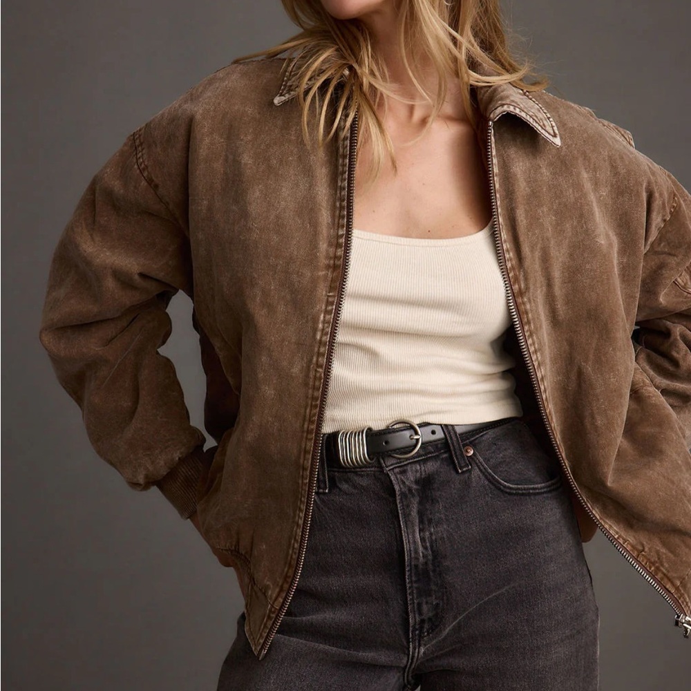12th Tribe Sawyer Washed Brown Oversized Bomber Jacket L NWT